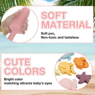 Silicone Sand Toy Set, 10-Piece Silicone Beach Toy Set, Beach Toys for Kids, with Bucket, Shovels, and 8 Sand Molds (Sea Creatures), for Boys and Girls