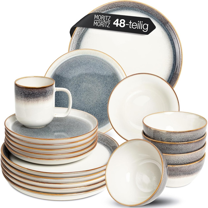 Moritz & Moritz TARENTO 24-Piece Dinnerware Set, 6 People, Blue - Elegant Plate Set made of high-quality stoneware - Dinnerware set consisting of 6 dinner plates, 6 dessert plates, 6 soup plates, and 6 cups