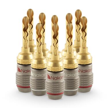 Бананові роз'єми Nakamichi FanLock Excel-Serie, 24K золоте покриття, BFA, для кабелів 10-18 AWG, 4 мм, для Hi-Fi стерео та домашнього кінотеатру (10 шт/5 пар)