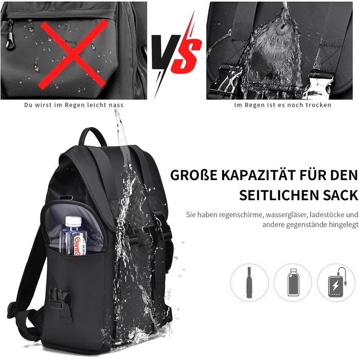 Чоловічий та жіночий рюкзак Vintage 17.3 дюйми, водонепроникний, для ноутбука, школи, подорожей, чорний