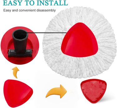 12 EasyWring rotating mop heads, microfiber pop replacement heads, 2 rotating mop covers. Microfiber mop heads can easily remove and absorb stubborn dirt.