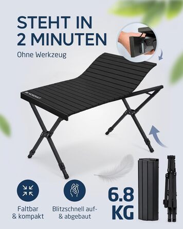 Складний кемпінговий стіл NORDMUT® алюмінієвий, регульована висота, 110x70 см, антрацит - високоякісний для пікніка та відпочинку