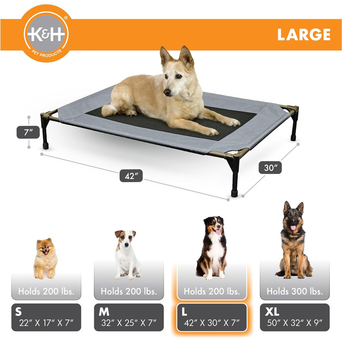 K&H Pet Products Elevated Outdoor Dog Bed, Breathable, Cooling, Elevated Cot Bed, Hammock for Large Dogs, Washable Mesh Cover, Elevated Metal Frame, Foldable