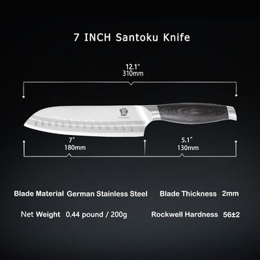 Ніж Santoku WILDMOK 18 см, японський кухонний ніж з нержавіючої сталі з ручкою з пакавуду – професійний ніж для кухні