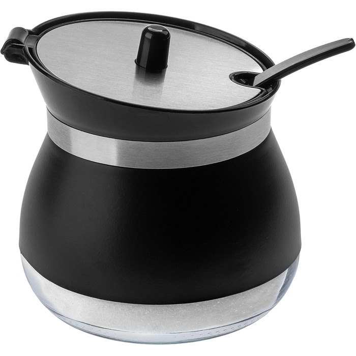 Цукорниця KADAX з ложкою, 270 мл, контейнер для цукру з порошковим покриттям, 9x9 см, цукророзсипник у 2 кольорах, дозатор для спецій з кришкою для чаю, цукру (Чорний)