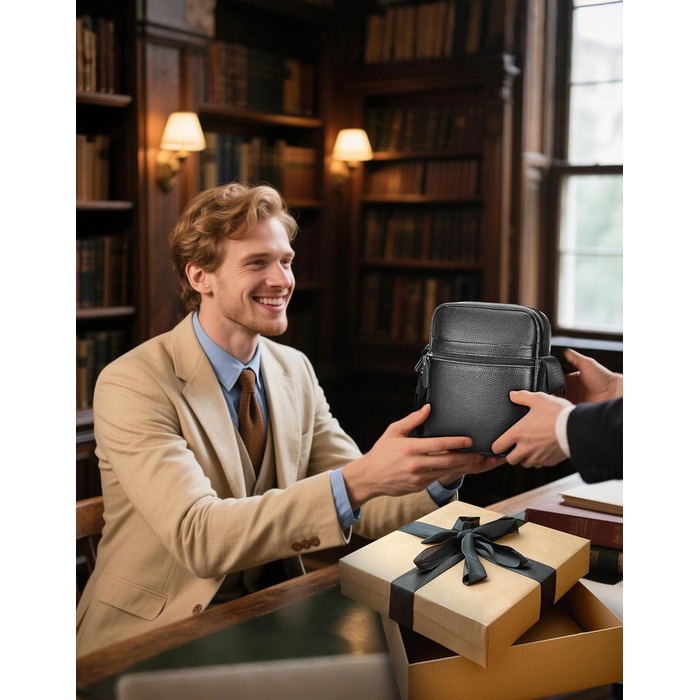 Чоловіча сумка через плече Leathario з натуральної шкіри, велика місткість, чорна