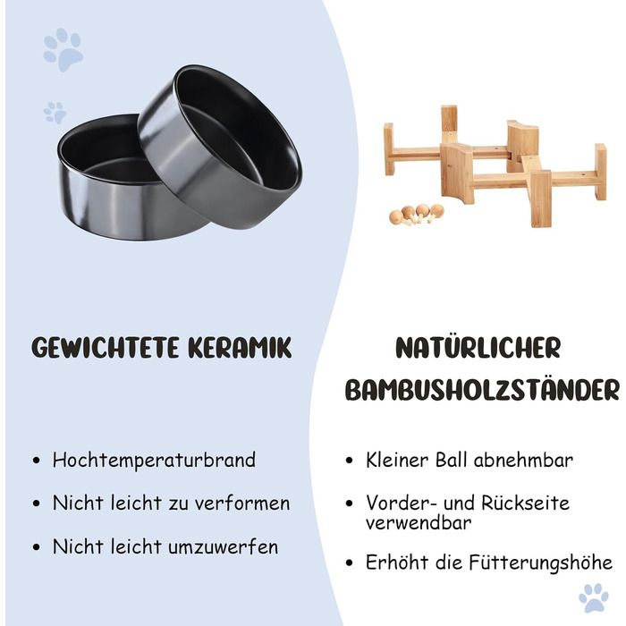 Керамічні годівниці для собак та котів SPUNKYJUNKY з дерев'яною підставкою (400 мл x 2, чорний)