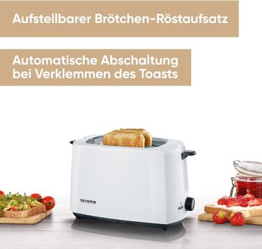 Тостер SEVERIN AT 2287 (білий/чорний) з підігрівом для булок, 700 Вт, з піддоном для крихт