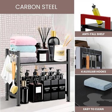 Регульована полиця для мікрохвильової печі та духовки. Організатор для кухні зі сталевими аксесуарами (35–60 см)