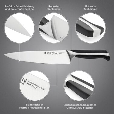 Ніж кухарський Grossman 002SH, 33 см, з нержавіючої сталі, ергономічна ручка