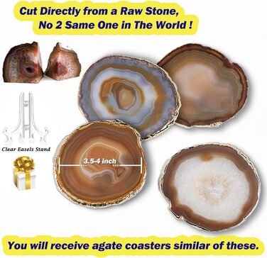 Yougoals Coasters, Geode Coasters for Drinks, Gemstone, Natural Stone, Agate Slices, Coasters, Cup Mat for Home Decoration (4 Pieces) (Natural Coffee, 2 Pieces)