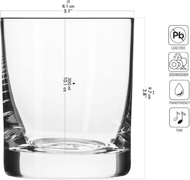 Krosno Whisky Glasses Tumbler | Set of 6 | 300 ML | Blended Collection | Perfect for Home, Restaurants, and Parties | Dishwasher Safe