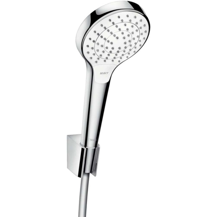 Hansgrohe Croma Select S Showerhead including showerhead holder, 3 spray patterns, White/Chrome
