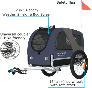 DOGGYHUT® Преміум велопричіп для собак середнього розміру, до 23 кг, синій, складання