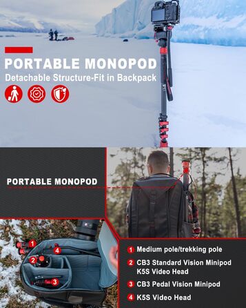 Монопод IFOOTAGE Cobra 3 A180F: штатив-трекінговий стрижень для DSLR/Camcorder, алюміній, 180 см, вантажопідйомність 8 кг