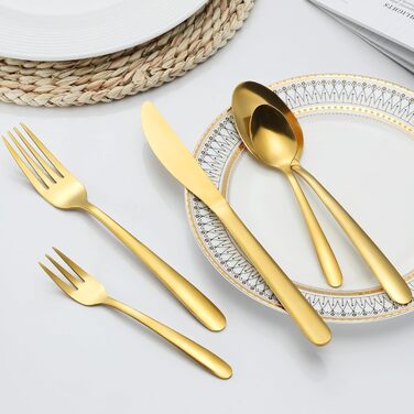 Bestdin Cutlery Set, 6 Persons, 30-Piece Cutlery Gold, Stainless Steel Cutlery Set with Knife, Fork, Spoon, Gold Cutlery for Home/Party/Restaurant, High-Gloss Polished & Dishwasher Safe