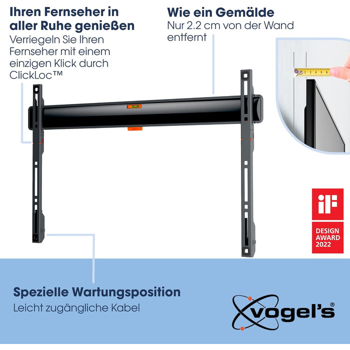 Кріплення для телевізора Vogel's Comfort TVM 3405 для екранів 32-77 дюймів, до 50 кг, VESA 400x400, настінна кріплення, відстань до стіни 2.2 см