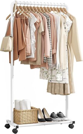 Металевий вішак для одягу на коліщатках з полицями - міцний гардероб для пальто, курток, светрів