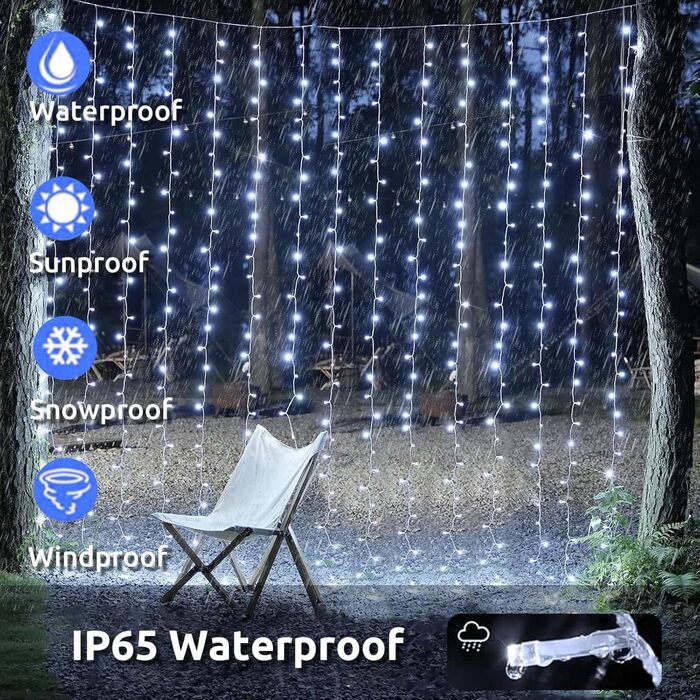 Льодогенератор Joycome 3м x 3м з 300 LED, 8 режимів, вологостійкий, для дому, балкона, вечірки, шматку, теплий білий