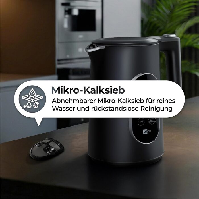 Електричний чайник Aeco AQA NEO з нержавіючої сталі, 1.7 л, 2150 Вт, без BPA, фільтр від накипу, бездротовий, CoolTouch, шампань срібло (Aqa Elite (чорний матовий))