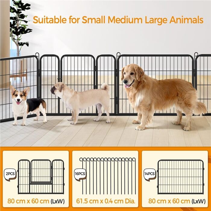 Вольєр для цуценят Yaheetech на 16 панелей, 80x60 см, чорний