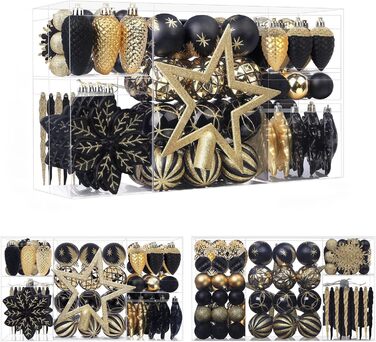 Набір прикрас для ялинки Shareconn: 106 шт., 24 кольори, ударостійкі кулі, декор для ялинки, свята, весілля (чорний та шампань-золото)
