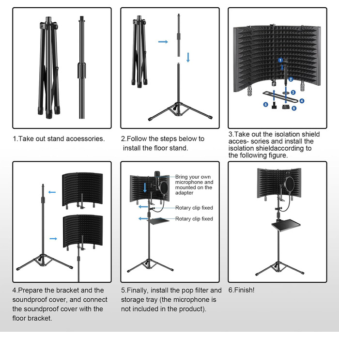 Акустичний ізоляційний екран для мікрофона AOKEO Ao-504 з поп-фільтром та кріпленням, шумопоглинальний захисний щит