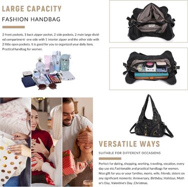 Сумка жіноча Angel Kiss Hobo через плече з PU шкіри, чорна (801) - багато відділень