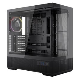 Ігровий корпус darkFlash LAND451 Midi Tower ATX, підтримка BTF-материнських плат, вертикальна установка відеокарти (до RTX 5090), Type-C, підтримка 2x360мм СРО, панорамний дизайн, чорний