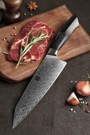 XINZUO ніж кухарський Дамаск 21.5см, Kiritsuke Gyuto, професійний, сталь G10, магнітний чохол, серія Feng