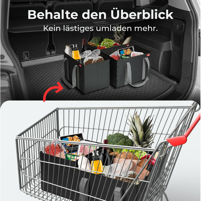 Achilles 3-Piece Set Shopping Basket - Shopping Bags - Storage Boxes - Trunk Bags - Shopping Box - Black - 37x25x25cm