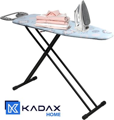 KADAX Ironing Board, 120x38 cm Folding Ironing Table, Height-Adjustable Steaming Ironing Table, Ironing Board with Non-Slip Feet, Table with 8mm Foam Padding (Dark Blue)