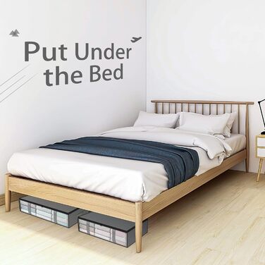 Комод під ліжко, 2 шт. Коробки для зберігання під ліжко з кишеньками для одягу, прозорі, ящик для ліжка з вікном, органайзер для ковдр, подушок, одягу, постільної білизни (сірий)