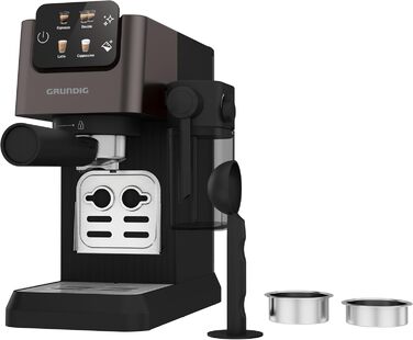 GRUNDIG KSM 5330 Espresso Machine with Integrated Milk Container, 1628 W Power, 15 bar Pump Pressure, Dual Nozzle, Color Touch Display, BrewSense, CreamyPro, Dark Inox/Black. With Milk Container