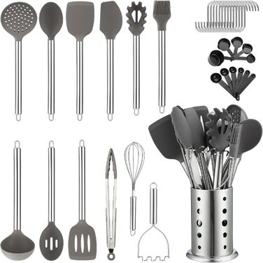 Kitchen Utensil Set, Kyraton 38-Piece Non-Stick Silicone Cooking Utensils Set, Spoon Spatula Set with Sturdy Stainless Steel Utensil Holder, Dishwasher Safe