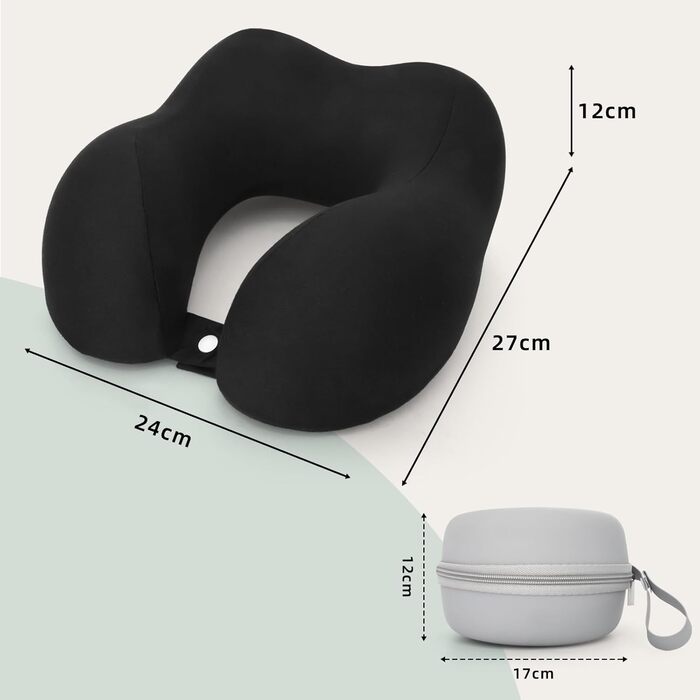 Подушка для шиї у подорожах: Memory Foam, для авто, літака, офісу та дому (чорна)