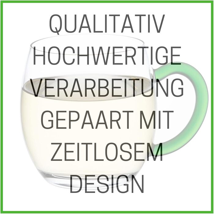 Novaliv 6X Wine Goblet with Green Handle, 250 ml Wine Glass Calibrated, White Wine Glass, Mulled Wine Glasses, Mulled Wine Cup, Punch Glasses, Teacups with Handle, Shandy Glass