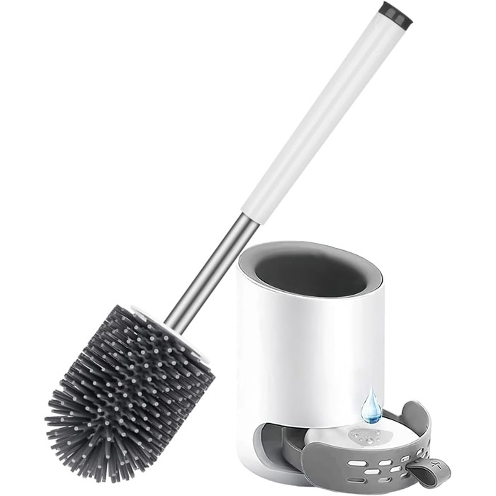 Набір для туалету: щітка з тримачем Silikon, довга ручка, швидке висихання, для ванної кімнати/гостьового WC, монтаж на стіну/стоячи (білий & чорний)