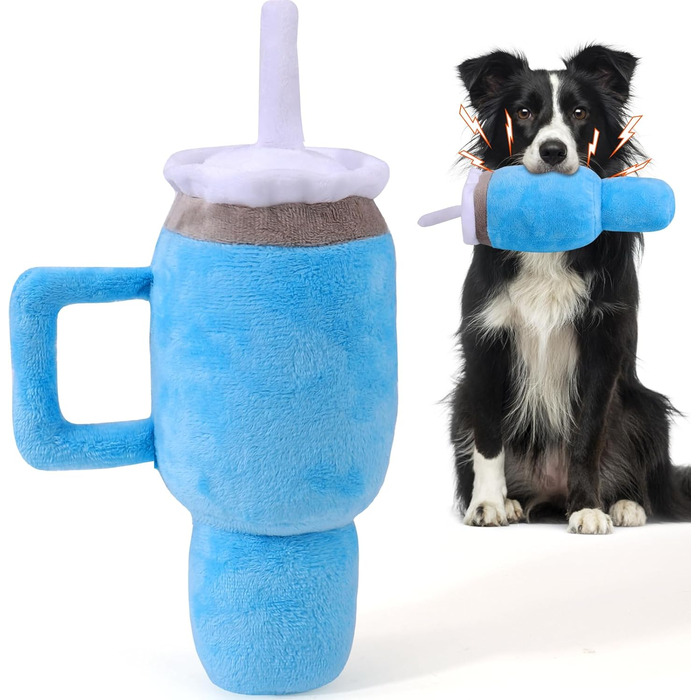 Mity Rain Funny Dog Toy with Handle, Cute Squeaky Dog Toy, Interactive Fluffy and Durable Dog Toy for Small Dogs/Large Dogs/Medium Dogs (1 Blue)