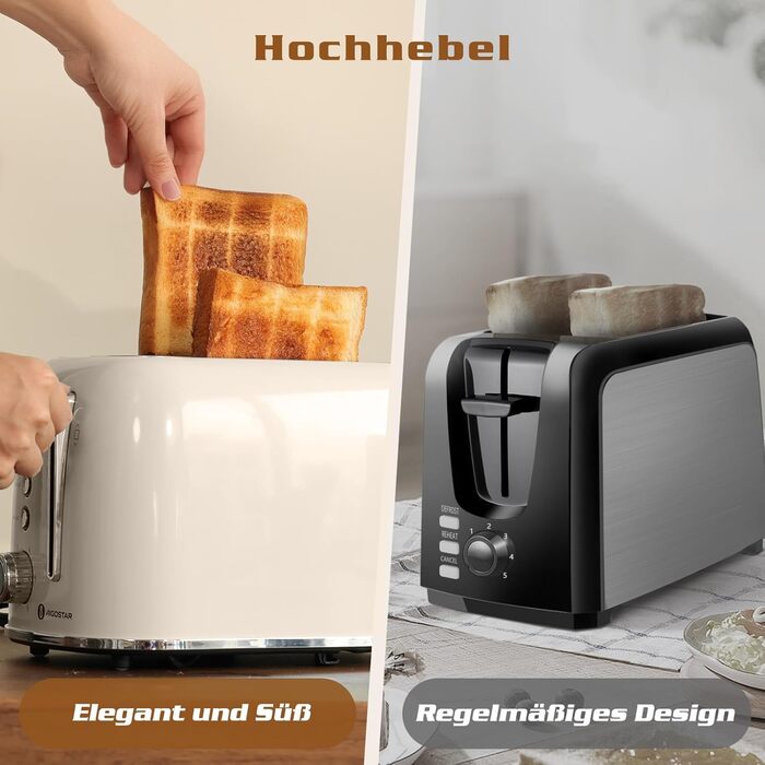Тостер Aigostar 2-х секційний, Ретро, Кремовий, 800W, 6 рівнів підсмажування, Функції: Bagel, розморожування, підігрів, відміна