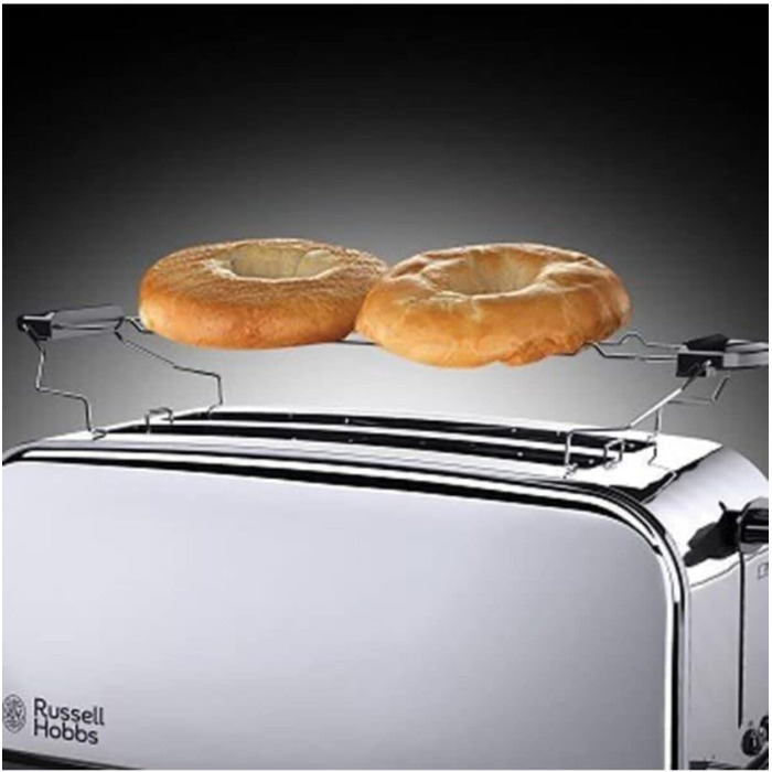 Тостер Russell Hobbs Victory на 4 тости, нержавіюча сталь, широкі відсіки, підставка для булочок, 6 режимів підсмажування, розморожування та підігрів, модель 23520-56