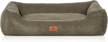 Knuffelwuff Dog Bed in Corduroy with Hand-Woven Character Olivia XL 105 x 75cm Khaki - Removable Cover - Washable - for Large, Medium and Small Dogs