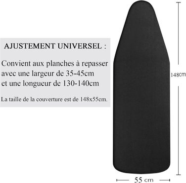 Чохол для прасувальної дошки XXL, 148x55 см, бавовна 100%, чорний, з термостійким покриттям