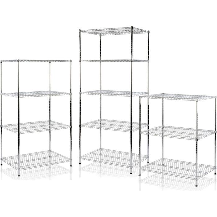 Floordirekt Kitchen Shelf, Grid Shelf, Metal Shelf | Load capacity approx. 70kg per shelf Multifunctional storage shelf, bathroom shelf, storage shelf, cellar shelf Chrome (60x35x90cm | 3 shelves) Everest