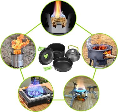 Набір посуду для кемпінгу на 17 частин: набір для приготування їжі на природі, пікніків, риболовлі та походів (2-3 особи)