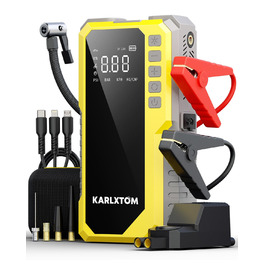 Powerbank для авто Karlxtom з компресором 190PSI, 88Wh, 4500A, LED-ліхтар, LCD-дисплей, для бензинових та дизельних двигунів (до 10L)
