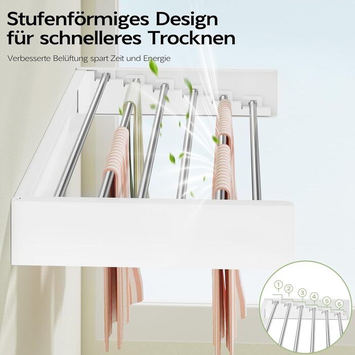 Настінна сушилка для одягу 32' (80 см), Складна, Біла. Для дому, з шаблоном для монтажу