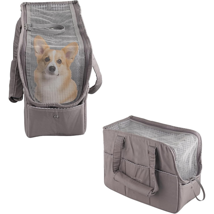 Складана переносна переносна коробка для собак та котів - переносна собача коробка/сумка для транспортування до 4 кг собак та 5 кг котів для подорожей та авто | Сірий 40x16x32 см, сірий L 16 x B 32 x H 40 см