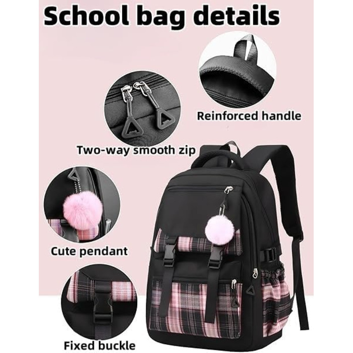 Чорний шкільний рюкзак Aryan для підлітків, дівчат та жінок. Легкий рюкзак на 17 дюймів з відділенням для ноутбука, стильний та підходить для подорожей, навчання та роботи.