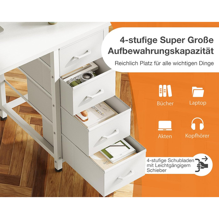 Компактний письмовий стіл Coleshome з 4 шухлядами, 100x40 см, з полицями, для офісу, робочого кабінету, спальні, білий